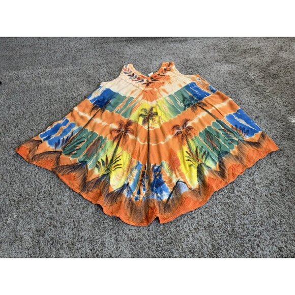 Womens Dress Tie Dye Embroidered Cover Up Tropical Palm Trees Beach FREE SIZE - Picture 10 of 16